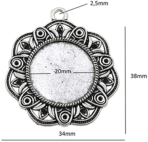 Perlin Set of 4 Metal Pendant Lockets Charm and 20 mm Round Clear Glass Cabochon, Silver Setting Frame Super Look Craft Set - Image 4