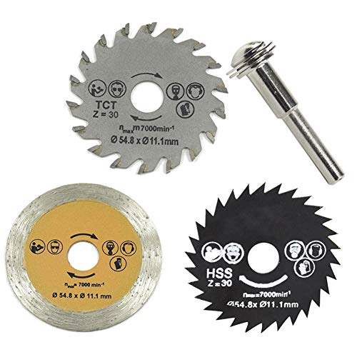 T-REASURE 3Pcs 2inch Circular Saw Blade, High Speed Steel Mini Circular Saw Blade Cutting Blade Rotary Tool with 6mm Mandrel for Glass, Soft and Hard Wood Cutting