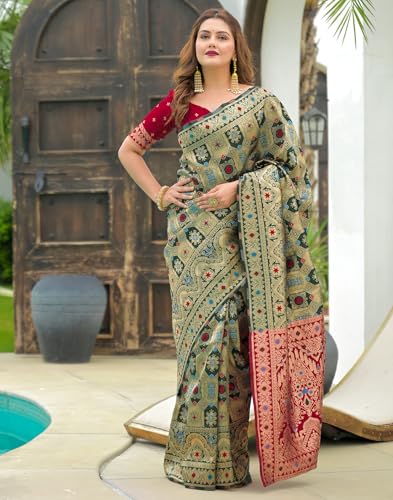 Image of SIRIL Women's Banarasi Weaving Soft Silk Saree With Unstitched Blouse Piece(4791S141 Green)