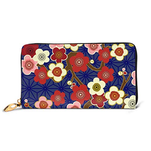 Preisvergleich Produktbild JHGFG Mode Handtasche Reißverschluss Brieftasche Japanisches Muster Kirschblüten Ornament Orientalische Telefonkupplung Geldbörse Abendkupplung Blockieren Leder Brieftasche Multi Car