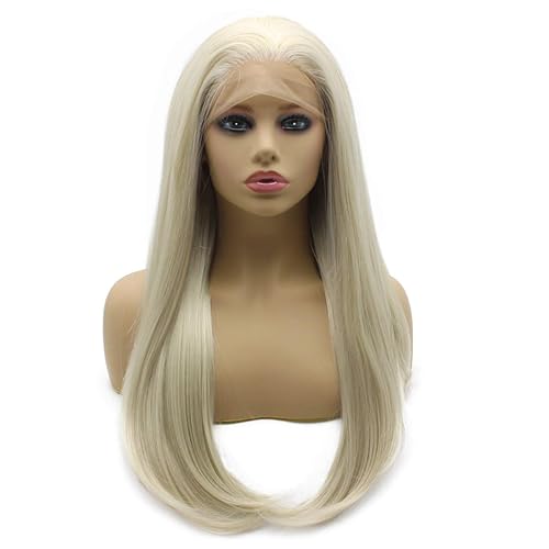 Miniatura 6 de iwonawig Straight Blue Wig Lace Front Synthetic Half Hand Tied Long Light Sky Blue Wig