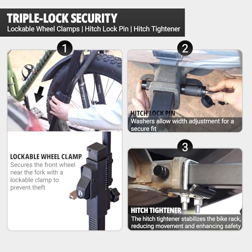 TRAILV2 Hitch Mount 2-Bike Rack with Bike Ramp - Tilt, Fold, Anti-Theft Hitch & Wheel Lock, 170lbs Capacity, 2-Inch Receiver, Up to 5.0" Fat Tire, Electric Bike Rack for Car, SUV, RV, Truck