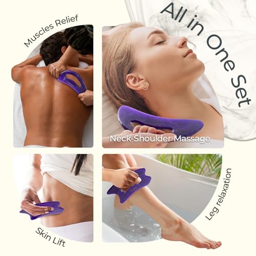Image of Scienlodic 2 Pcs Large Body Gua Sha Massage Tools (Purple, Resin) - Muscle Scraper for Back, Neck, Waist & Legs, Muscle Relaxation, Soothe Tension