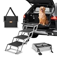 VEVOR Hundetreppe bis zu 68 kg belastbar, 4-stufige Hunderampe, zusammenklappbare Haustiertreppe mit Rutschfester Oberfläche, Einstiegshilfe Hund Auto, Treppen & Stufen für Auto, SUV und LKW