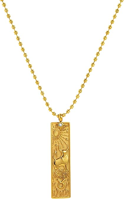 Gold Zodiac Sign Tarot Card Necklace for Women Men, Vintage Totem Pole Charm 12 Constellation Pendant Necklaces Trendy Astrology Horoscope Unisex Jewelry Birthday Gift