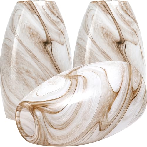 Image of GO&SO Glass Pendant Light Shades 3Pcs,7.8 inch H x 4 inch D,Honey-Bronze Gradient | 1.57 inch Fitter E26 Base,Oval Chandelier Shades for Kitchen Island,Hanging Light Shades,Hand-Blown Art Fixtures
