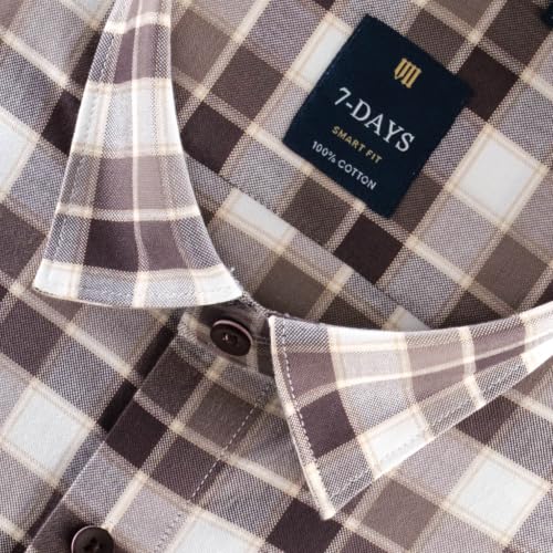 Image of 7-DAYS Men's Premium Check Shirt - 100% Cotton, Tailored Fit (Between Slim & Regular), Full Sleeve, with Pocket - Smart Office & Casual Look