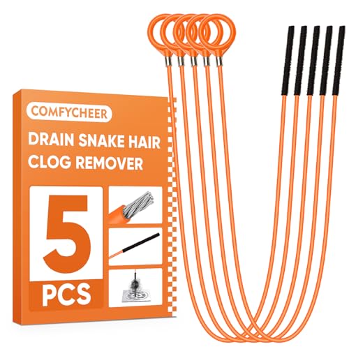 Comfycheer 32inch Drain Hair Remover,Drain Snake Hair Drain Clog Remover,Drain Auger Cleaner Tool Set For Toilet, Kitchen Sink, Bathroom Tub, 5 Pack