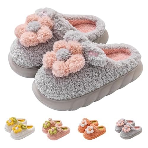 Women's Slippers Adult Warm Plush Flowers Non-Slip Home Platform Winter Cotton House Shoes Women Fuzzy Memory Foam Cushioned Comfy Fleece Slipper Indoor Outdoor Bedroom Cozy Slippers