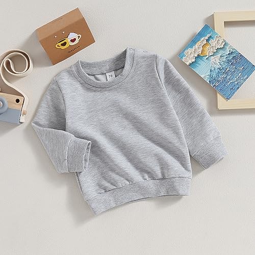 toddler baby boy girl long sleeve crewneck pullover sweatshirt sweater outfits solid color casual clothes