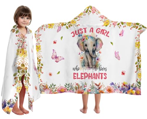Image of Elephant Hooded Bath Towels for Girls,Soft Cotton Swimming Shower Beach Blanket (Elephant)