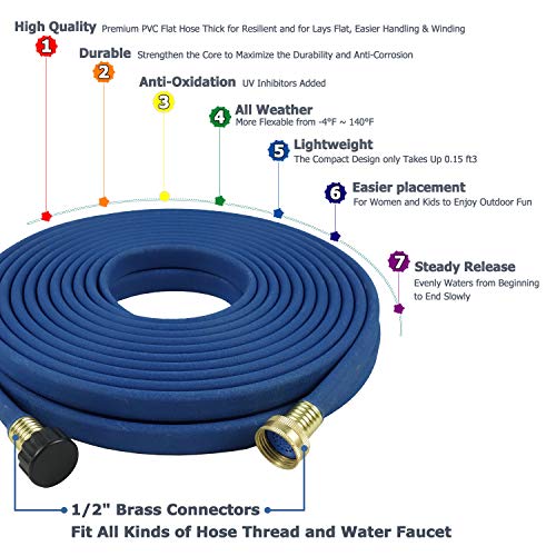 H2O Works Garden Flat Soaker Hose 1/2 In X 50Ft,More Water Leakage, Heavy Duty Metal Hose Connector Ends, Perfect Delivery Of Water,Garden Flower Bed And Vegetable Patch,Landscaping, Savings 80% Water #TOP1