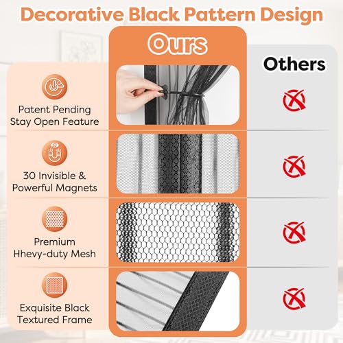 38" x 82" LADANY Magnetic Screen Door (Black) - image 4