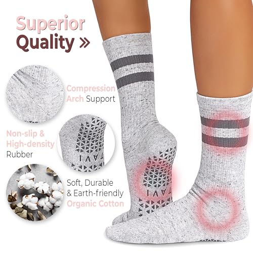 TAVI NOIR Kai Fashion Crew Grip Socks, Small, Heather Grey4