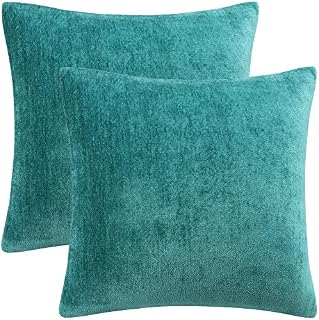 PiccoCasa Pack of 2 Decorative Cushion Covers for Sofa Bedroom, 18x18 Inches (45x45cm) Chenille Throw Pillow Covers Water Repellent - Peacock Blue Throw Cushion Covers with Invisible Zipper