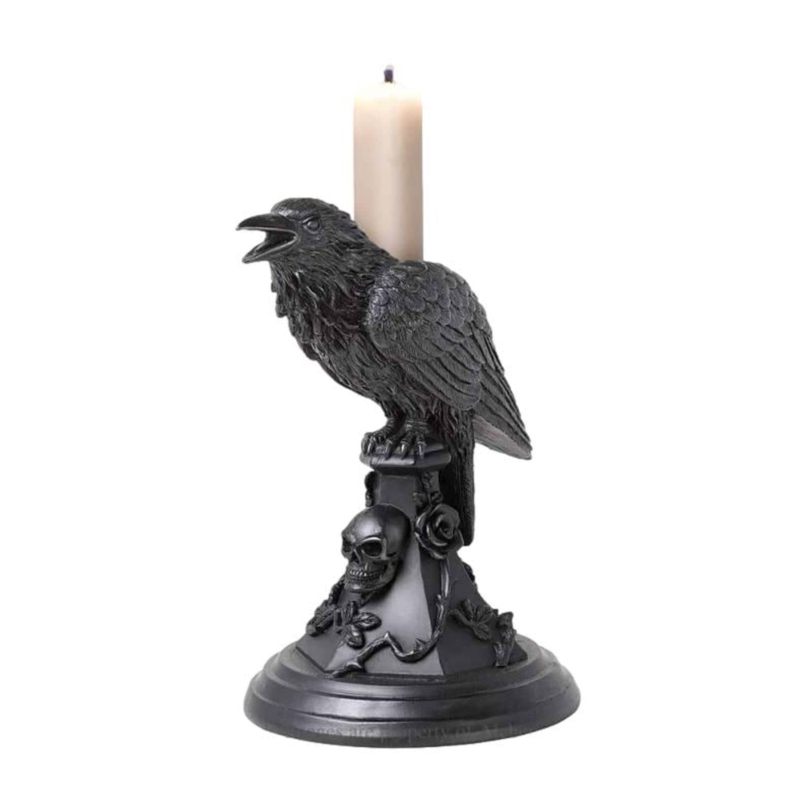 Ro Rox Black Alchemy England Poe's Raven Candle Stick Holder Edgar Allen Poe Skull Rose Goth