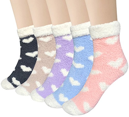 Loritta 5 Pairs Womens Fuzzy Socks Winter Warm Cozy Fluffy Super Soft Slipper Socks