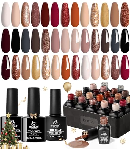 Beetles Fall Gel Nail Polish Set, 23Pcs Brown Burg...