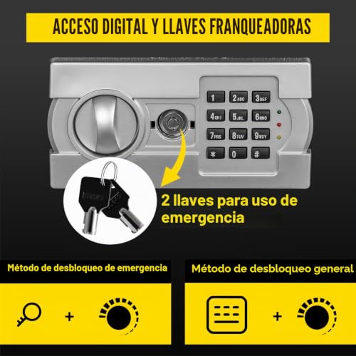 Miniatura 3 de Vevor Caja Fuerte 36 X 30 X 45 Cm Para Oficina O Uso Doméstico, 1,2 Mm Empotrable, Pequeña, Forma Cajón, Con Pantalla Led Y Llave