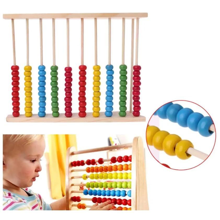 Boulier En Bois 10 Rangées Pour Enfants - Jouet éducatif Mathématique Montessori (Beige, 20x16 Cm)