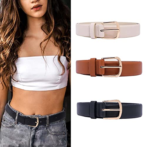 3 Pack Womens Belts Leather Belts for Jeans Pants Fashion Gold Buckle Ladies Dress Belt Black Brown Beige2