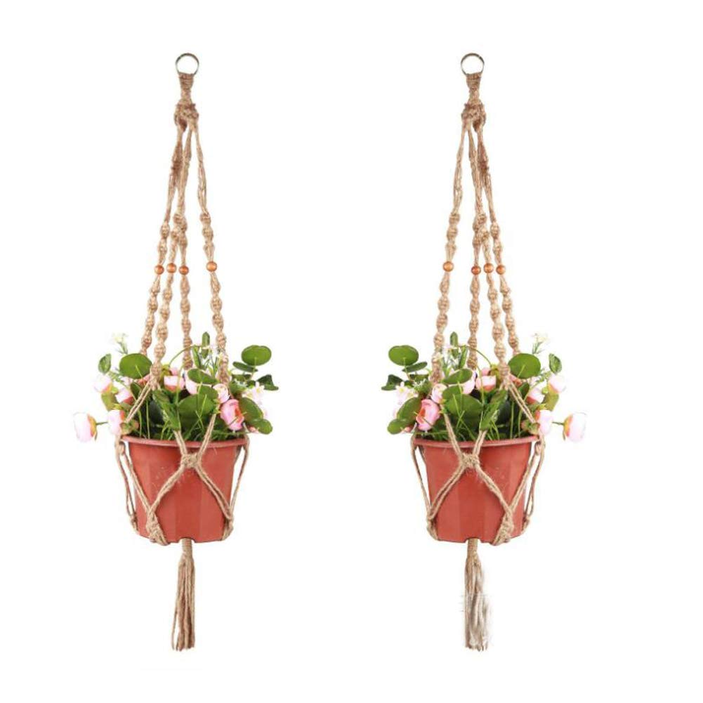 Chiloskit Lot De 2 Paniers En Corde De Chanvre Noué Macramé Pour Plantes Vintage, Coton, Lin, Pot De Fleurs, Panier De Levage En Corde Suspendue Pour Pot De Fleurs