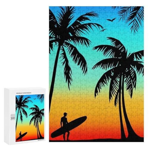 サーファーのシルエット 夕日 ヤシの木ジグソーパズル パズル レジャー 子供/大人用 減圧 誕生日プレゼント 贈り物 パズル 初心者向け ギフト 誕生日 クリスマス 300 PCS