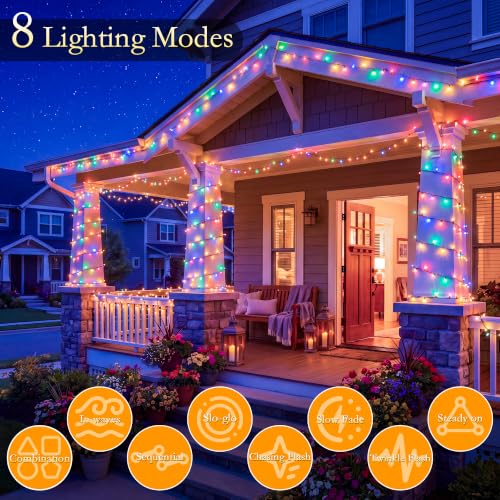 Image of 132FT 400 LED Multicolor Fairy Lights, Dark Green Wire 8 Modes Timer, IP44 Waterproof Outdoor Indoor String Lights for Patio Garden Backyard Bedroom Classroom Weeding Christmas Decor
