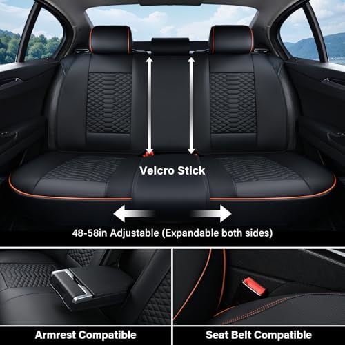 Image of Coverado Leather Seat Covers, Car Seat Covers Full Set, Nappa Leather Seat Covers for Cars, Car Seat Protectors Waterproof, 5 Seats Black&Orange Automotive Seat Covers Fit for Most Cars Trucks