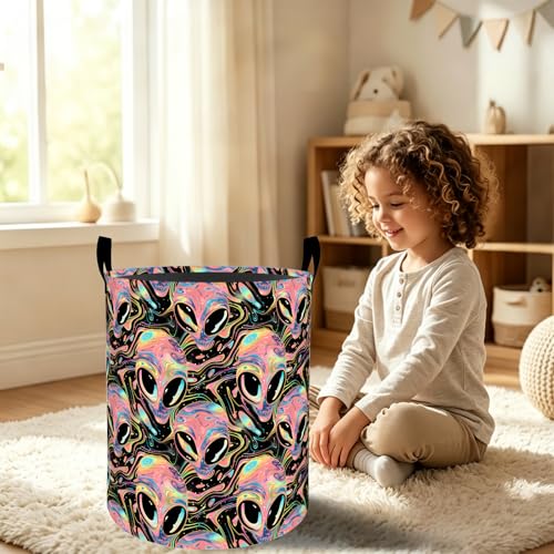 TRYYN Cosmic Alien Head Laundry Basket, UFO Space Galaxy Decorative Gifts Storage Hamper, Waterproof Oxford Cloth Collapsible Bin, 19.7 * 15.7 Inch Sci Fi Room Clothes Organizer for Home by TRYYN - Used condition - Image 4