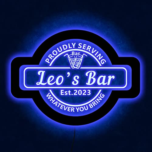 Zouwii Custom Bar Light Sign, LED Acrylic Sign, Personalized Bar Sign, 7 Colors, Wooden Frame, 30cm*21cm/40cm*28cm/50cm*35cm