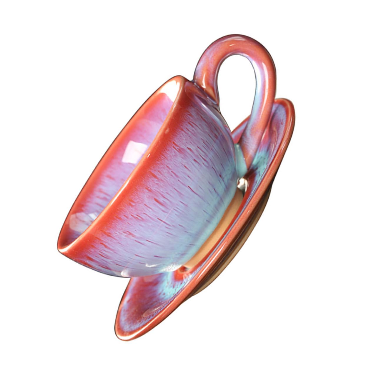 Juego de Taza y Platillo de Cerámica Roja Taza de Café con Plato Diseño Europeo para Hogar y Oficina Set Versátil para Bebidas Calientes y Frías