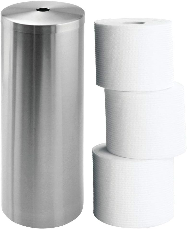 iDesign Forma Metal Toilet Paper Tissue Roll Reserve Canister Organizer for Master, Guest, Kid's, Office Bathroom or Closet, 5.5" x 5.5" x 14", Brushed Stainless Steel