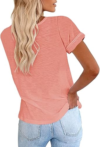 Cicy Bell Women's Short Sleeve Shirts Crewneck Loose Casual Summer Basic Tees Tops Pink #TOP1