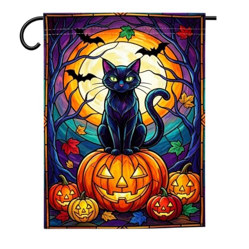 Halloween Black Cat Garden Flag 12x18 Inch Spooky Pumpkin Outdoor Yard Flag - image 1