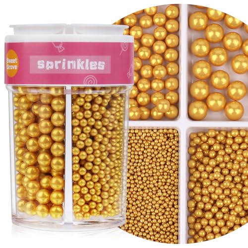 Image of Gold Sprinkles for Cake Decorating, 7.8oz Edible Pearl Sprinkles, Sugar Candy Pearls for Baking, Cookie Decorations & Cupcake Topper, Wedding Party Christmas Supplies (Matte Gold, 4 Sizes)