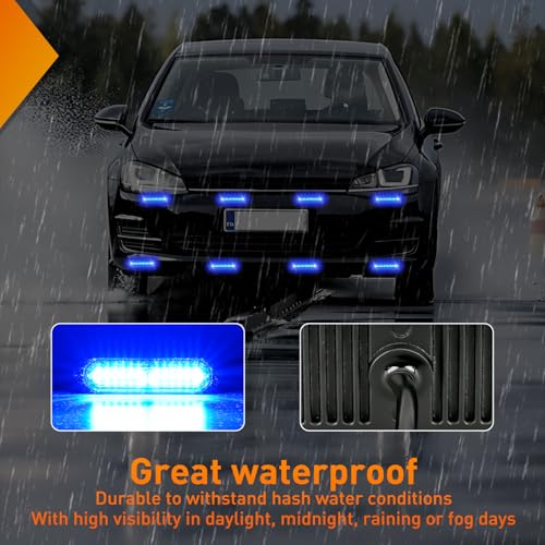 Image of Nilight 8PCS LED Strobe Lights 12V 24V Amber White Sync Feature Ultra Slim | Blue 12 LED Emergency Hazard Warning Lights Flashing Warning Mini Surface Mount Grille for Cars Trucks Camper trailer SUVs