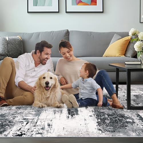 MAST DOO Teppich Wohnzimmer Waschbarer, Moderner Kurzflor Teppich Großer, Abstrakte Schlafzimmer Teppiche Waschbar rutschfest Design für Esszimmer Büro Bereich Dekor Schwarz Weiss Größe 160x230cm