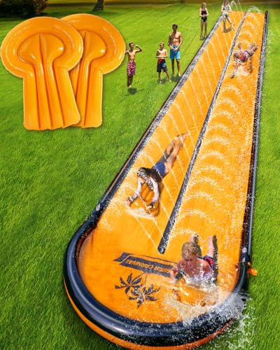 Slip Water and Slide for Kids Adults, Extra Long Backyard Water Slide with Pool and 2 Inflatable Bodyboards, Summer Outdoor Games Water Toys