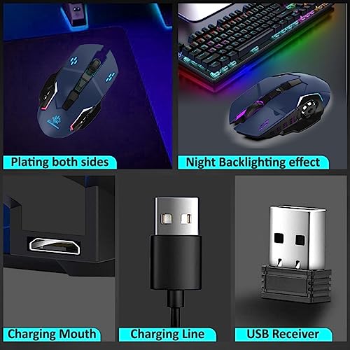 Image of RPM Euro Games Wireless Gaming Mouse | Rechargeable 500 mAh Battery | DPI Upto 3200 | 6 Color RGB Lights | Rubber Coated Mice, Navy Blue Black