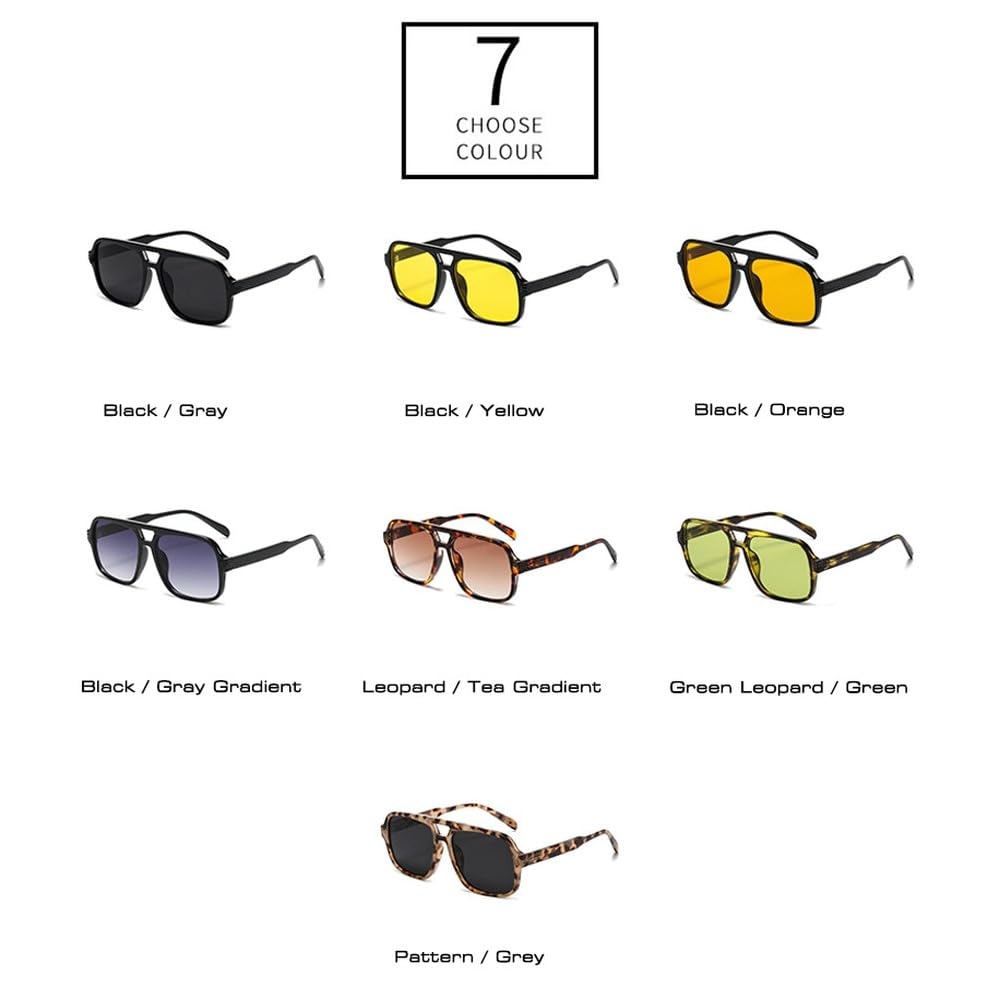 Okulary przeciwsłoneczne damskie Retro Double Bridges Square Luxury Fashion Yellow Green Shades UV400 Gradient