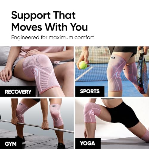 Image of Frido Active Knee Cap Support for Men & Women | Active Compression for Pain Relief & Joint Support | Knee Sleeve for Gym, Running, Jogging, Sports & Workout | Anti-Sweat Knee Brace (1 Pair) Core Pink, XL