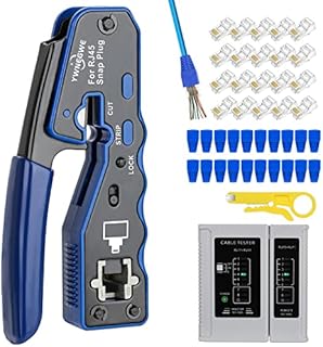 RJ45 Crimp Tool Kit Pass Thru Ethernet Crimper for Cat5e Cat6 Cat6a 8P8C Modular Connectors, All-in-One Cat6 Crimping Tool and Tester(9V Battery Not Included)