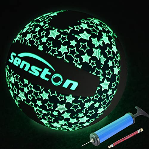 Senston Glow In The Dark Volleyball Size 5, Glowing Leather Volleyball -Gift For Kids, Men, Women Indoor Outdoor Night Volleyball With Pump #TOP1