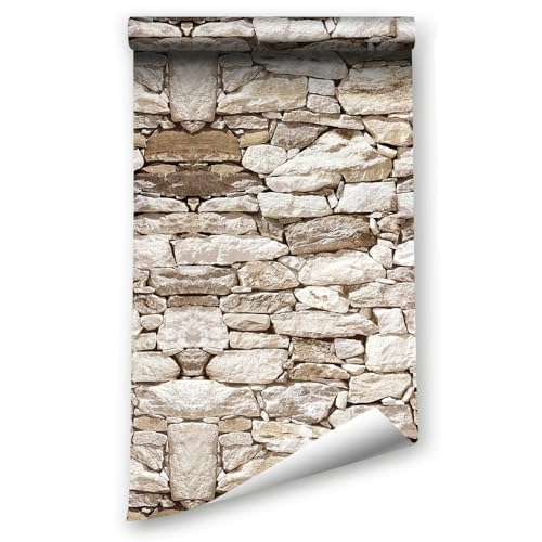 Fond d'écran auto-adhésif Effet de pierre Feuilles de pierre amovibles Sticker décoratif PVC Vinyle Film imperméable avec un autocollant de réparation en cuir pour canapé mural (90051, 44,5 x 1200 cm)