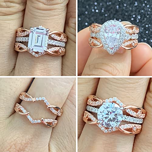 Blongme Rose Gold Plated Ring Enhancers For Engagement Ring Adjustable Stackable Rings Guard 925 Sterling Silver Aaaaa Cubic Zirconia Size 7 #TOP6