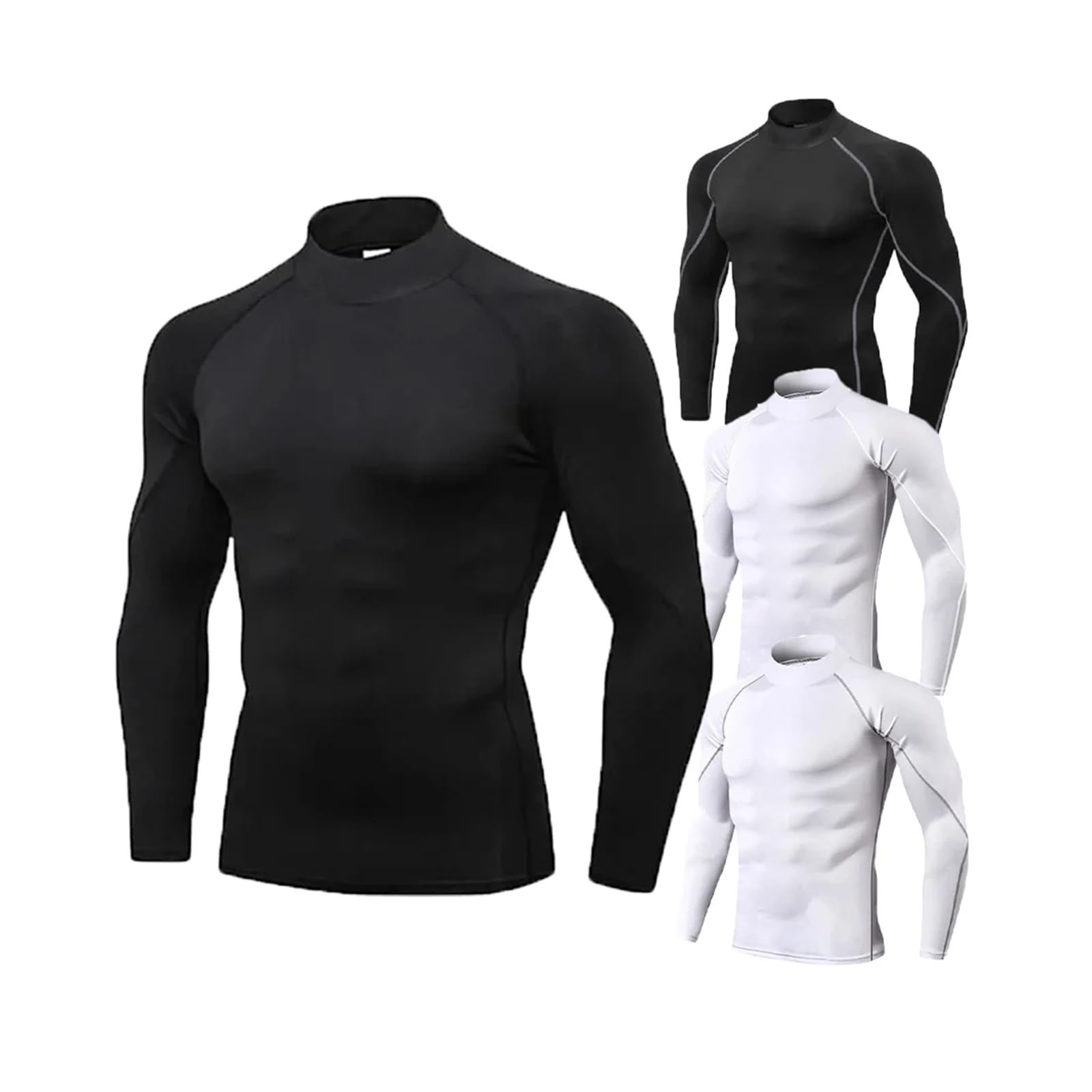 Camiseta Ajustada Deportiva de Manga Larga compresión Secado rápido con Cuello Alto for Hombre, Informal for Correr