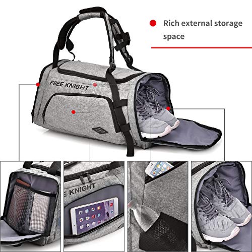 35-40L 3 Way Waterproof Sports Gym Travel Weekender Duffel Bag with Shoe Compartment Overnight Bag (Light Gray)