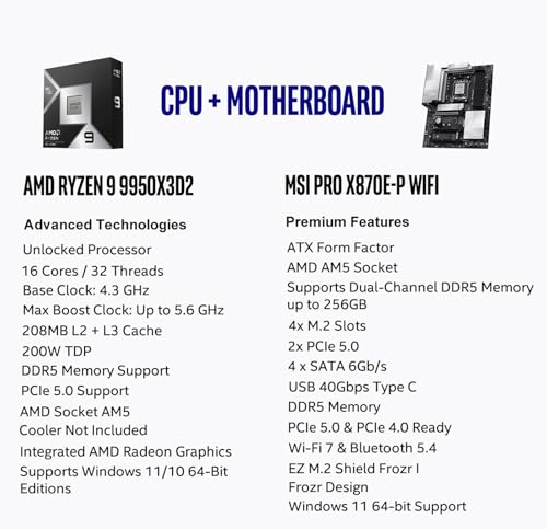 Image of MICRO CENTER CPU Motherboard Combo-AMD Ryzen 9 9950X3D2 Dual Edition CPU Processor with MSI PRO X870E-P WiFi Motherboard (ATX, AM5, DDR5, PCIe 5.0 x16, M.2 Gen5, Wi-Fi 7)