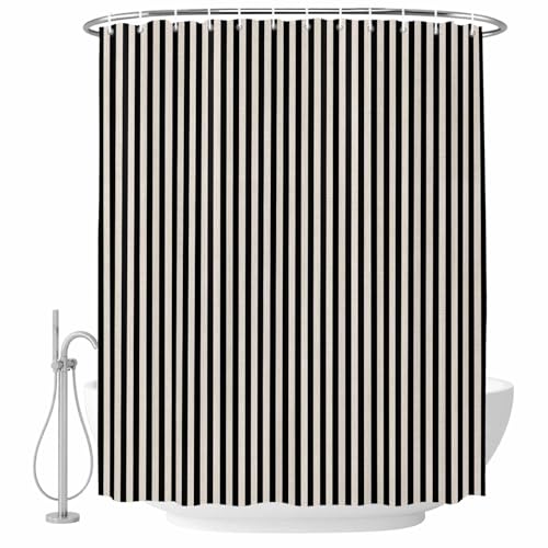 Black Beige Stripe Shower Curtain for Bathroom, Vintage Abstract Minimalist
